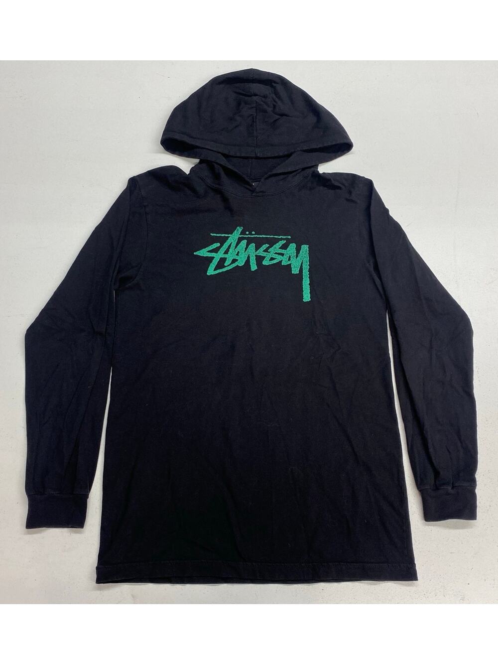 Men Stussy lightweight streetwear spell-out graphic cotton pullover hoodie M